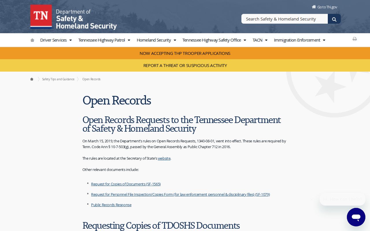 Hancock County warrant lookup reference to Tennessee public records policy