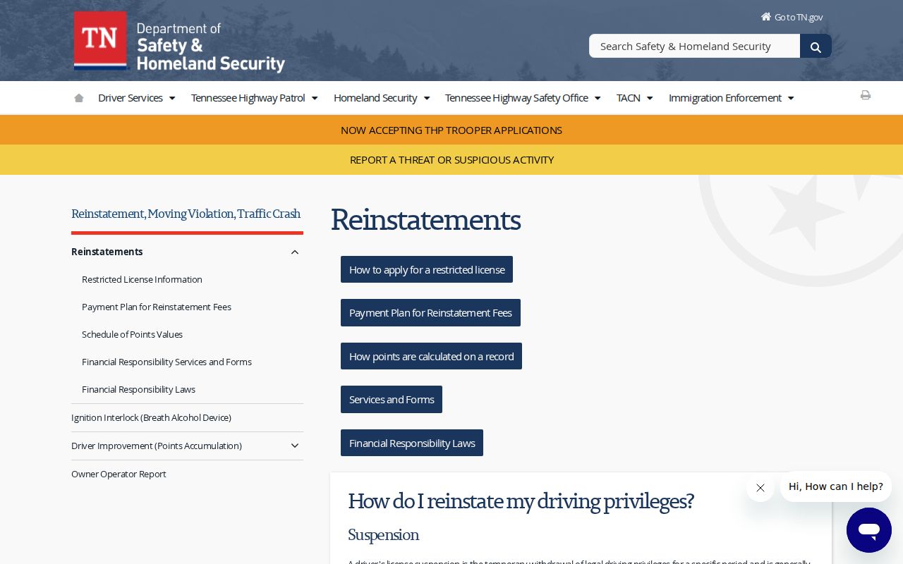 Hancock County traffic warrant guide to Tennessee driver reinstatement