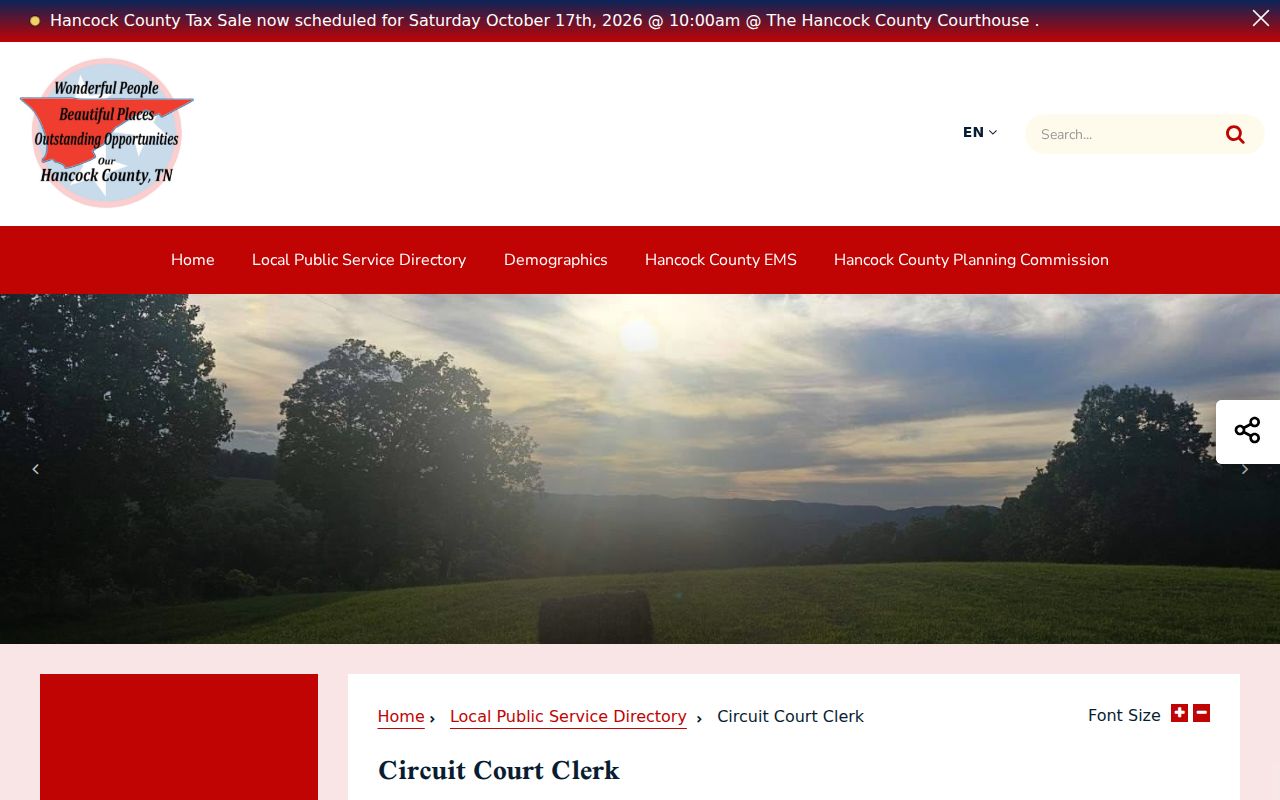 Hancock County warrant lookup contact for the Circuit Court Clerk